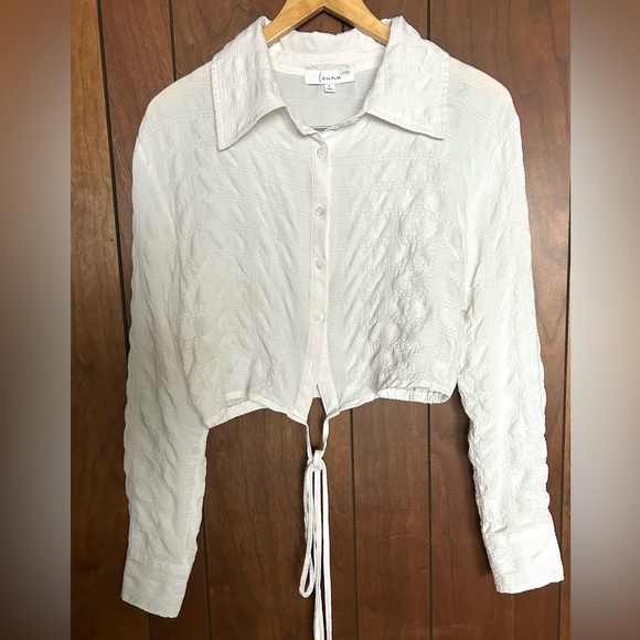 RTR Louna Tie Back Top White Ivory Textured Collared Long Sleeve Size Large - Picture 4 of 9